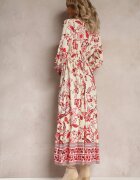 rosa Rochie Bej-Roșie Maxi cu Decolteu Petrecut și Elastic în Talie Nerene