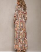 rosa Rochie Bej-Roz cu Decolteu Petrecut cu Imprimeu Patchwork Matij