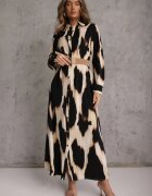 rosa Rochie Bej și Negru Tip cămașă animal print Accesorizată cu curea Valentola
