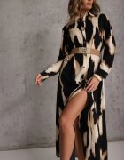 rosa Rochie Bej și Negru Tip cămașă animal print Accesorizată cu curea Valentola