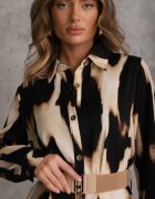 rosa Rochie Bej și Negru Tip cămașă animal print Accesorizată cu curea Valentola