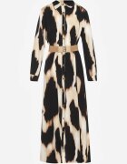 rosa Rochie Bej și Negru Tip cămașă animal print Accesorizată cu curea Valentola