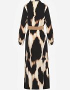 rosa Rochie Bej și Negru Tip cămașă animal print Accesorizată cu curea Valentola
