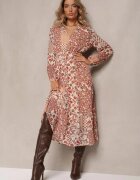 rosa Rochie Bej și Roz Midi cu talie elastică și volan Besslia