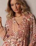 rosa Rochie Bej și Roz Midi cu talie elastică și volan Besslia
