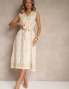 rosa Rochie Bej tip cămașă din Viscoză Decorată cu Centură și Broderii Aralova