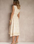 rosa Rochie Bej tip cămașă din Viscoză Decorată cu Centură și Broderii Aralova