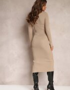 rosa Rochie Bej Tricotată Midi cu mâneci lungi Rohesa