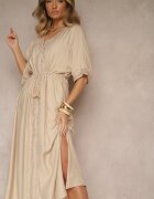 rosa Rochie bejă din vâscoză Decorată cu inserții ajurate Aloviana