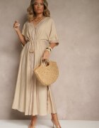 rosa Rochie bejă din vâscoză Decorată cu inserții ajurate Aloviana