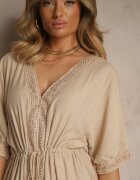 rosa Rochie bejă din vâscoză Decorată cu inserții ajurate Aloviana