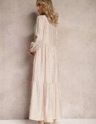 rosa Rochie bejă evazată tip cutie maxi cu nasturi decorativi Nervatti