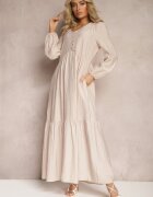 rosa Rochie bejă evazată tip cutie maxi cu nasturi decorativi Nervatti