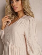 rosa Rochie bejă evazată tip cutie maxi cu nasturi decorativi Nervatti