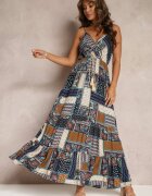 rosa Rochie Bleu Marin din Viscoză cu Croială Tip Petrecută cu Imprimeu Patchwork Grehan