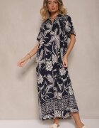 rosa Rochie Bleu-marin stil cămașă cu flori din viscoză Erathia