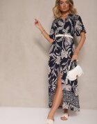rosa Rochie Bleu-marin stil cămașă cu flori din viscoză Erathia