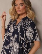 rosa Rochie Bleu-marin stil cămașă cu flori din viscoză Erathia