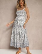rosa Rochie Bleumarin-Albă din Bumbac cu Model Brodat Sadiralle