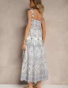 rosa Rochie Bleumarin-Albă din Bumbac cu Model Brodat Sadiralle