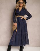 rosa Rochie Bleumarin cu Decolteu petrecut și Curea împletită Velo