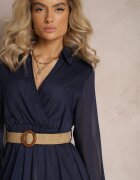 rosa Rochie Bleumarin cu Decolteu petrecut și Curea împletită Velo