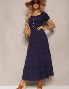 rosa Rochie Bleumarin Evazată Maxi cu Decolteu Spaniol Kailra