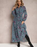 rosa Rochie Bleumarin Plisată cu flori Emiranda