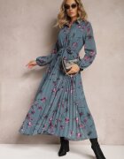 rosa Rochie Bleumarin Plisată cu flori Emiranda