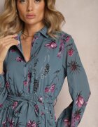 rosa Rochie Bleumarin Plisată cu flori Emiranda