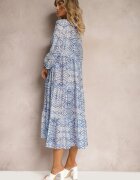 rosa Rochie Boho Albastră evazată cu legătură la decolteu și volane Dimasie