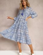 rosa Rochie Boho Albastră evazată cu legătură la decolteu și volane Dimasie