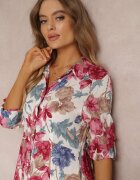 rosa Rochie Cămașă Albă cu Despicătură Florală Yamone