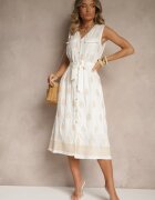 rosa Rochie cămașă Albă din viscoză decorată cu curea și broderii Aralova