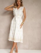 rosa Rochie cămașă Albă din viscoză decorată cu curea și broderii Aralova