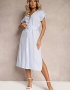 rosa Rochie cămașă Albastră din Bumbac cu Cordon în Talie Nelassia