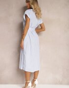 rosa Rochie cămașă Albastră din Bumbac cu Cordon în Talie Nelassia