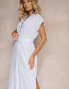 rosa Rochie cămașă Albastră din Bumbac cu Cordon în Talie Nelassia