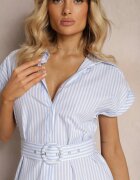 rosa Rochie cămașă Albastră din Bumbac cu Cordon în Talie Nelassia