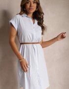 rosa Rochie Cămașă Albastră din Bumbac cu Cordon în Talie Oglefia