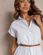 rosa Rochie Cămașă Albastră din Bumbac cu Cordon în Talie Oglefia
