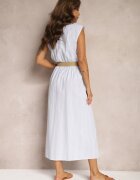 rosa Rochie cămașă Albastră din Bumbac Fără Mâneci cu Centură și Elastic în Talie Zalorea