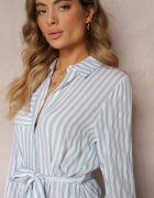 rosa Rochie cămașă Albastru deschis din Bumbac cu Dungi și Curea Legată Mayreli