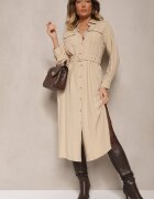 rosa Rochie cămașă Bej cu croială evazată cu curea și buzunare cu clapetă Rinnisa
