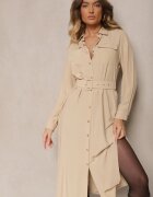 rosa Rochie cămașă Bej cu croială evazată cu curea și buzunare cu clapetă Rinnisa