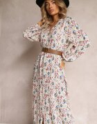 rosa Rochie Cămașă Bej deschis Cloș cu Imprimeu Floral Leathy
