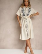 rosa Rochie Cămașă Bej din Bumbac cu Broderie Decorativă Saviressa