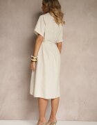 rosa Rochie Cămașă Bej din Bumbac cu Broderie Decorativă Saviressa