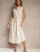 rosa Rochie Cămașă Bej din Bumbac cu Curea Kolivessa