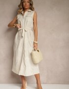 rosa Rochie Cămașă Bej din Bumbac cu Curea Kolivessa